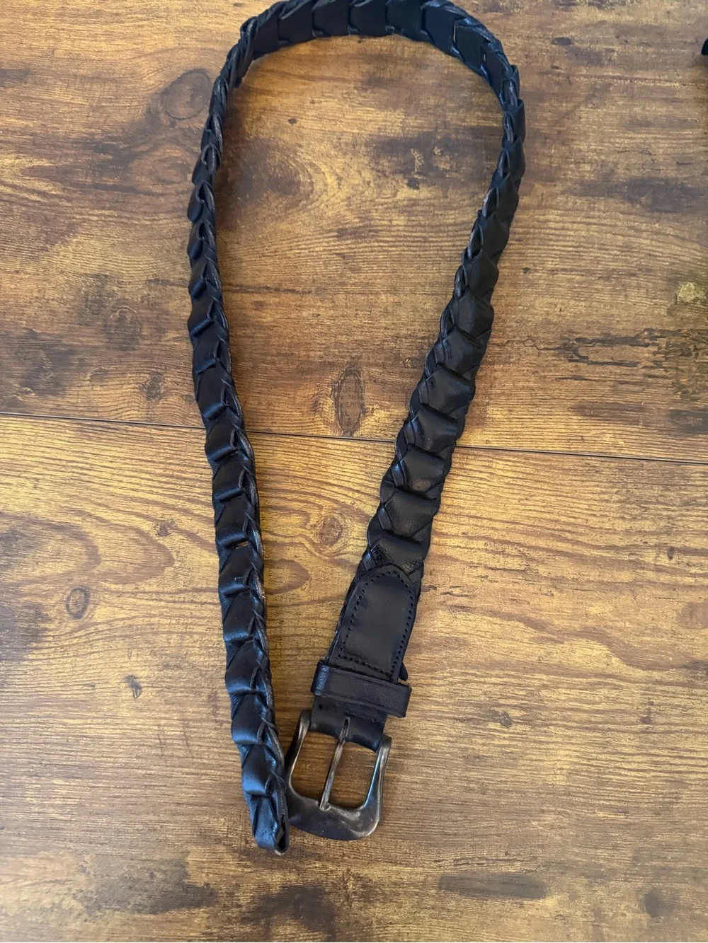 Genuine Leather Black Woven Interlocking Belt Solid Brass Buckle Made In India